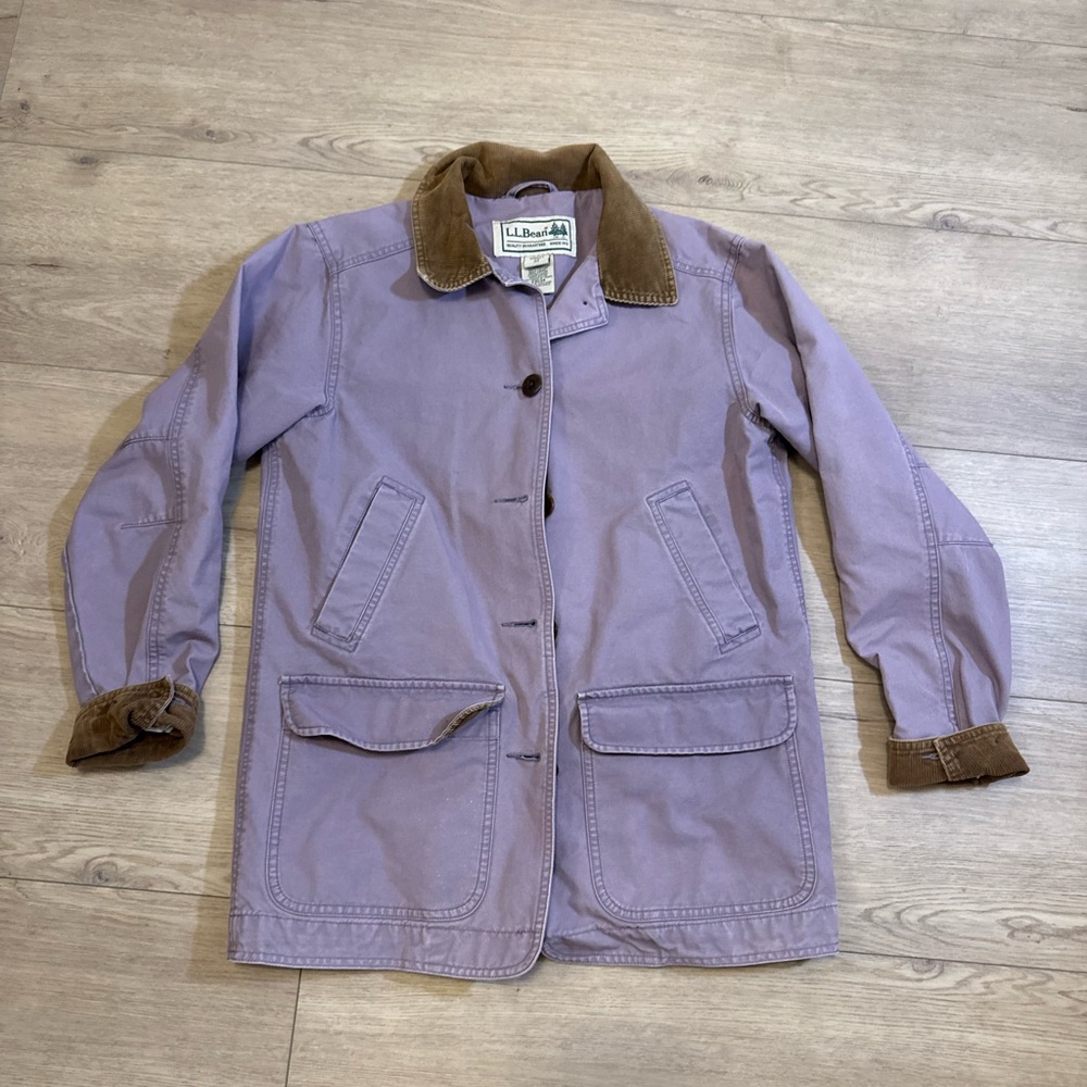 Vintage LL Bean Outdoor Flannel Lined Chore Coat Light Purple XS - Picture 2 of 9
